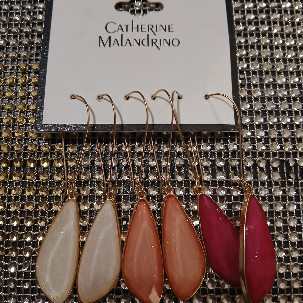 Catherine Malandrino Gold and Pink Teardrop Earrings